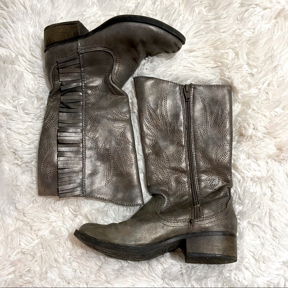 Gold Tinted Grey Fringed Girls Boots Cowgirl Style